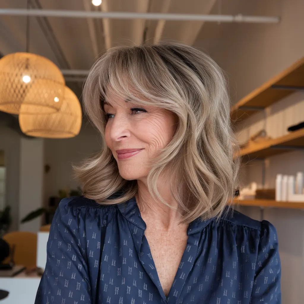 #4 Wispy Curtain Bangs on Medium Layers