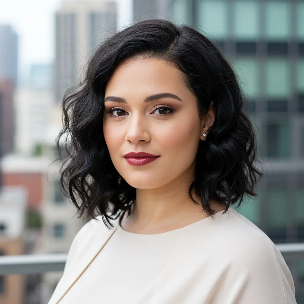 #4 Medium Black Hair with Volume for Large Forehead