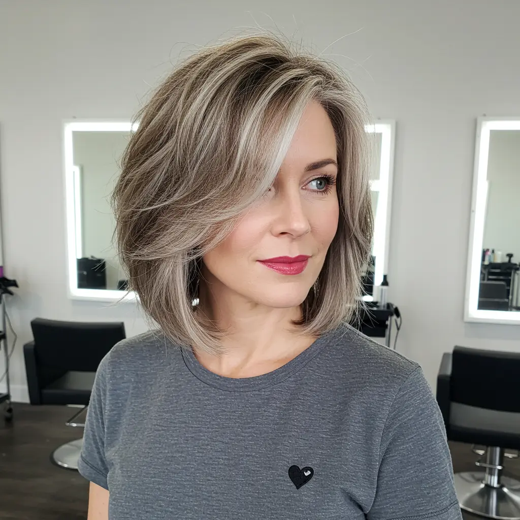 #4 Brown Hair With Silver Highlights and Layers