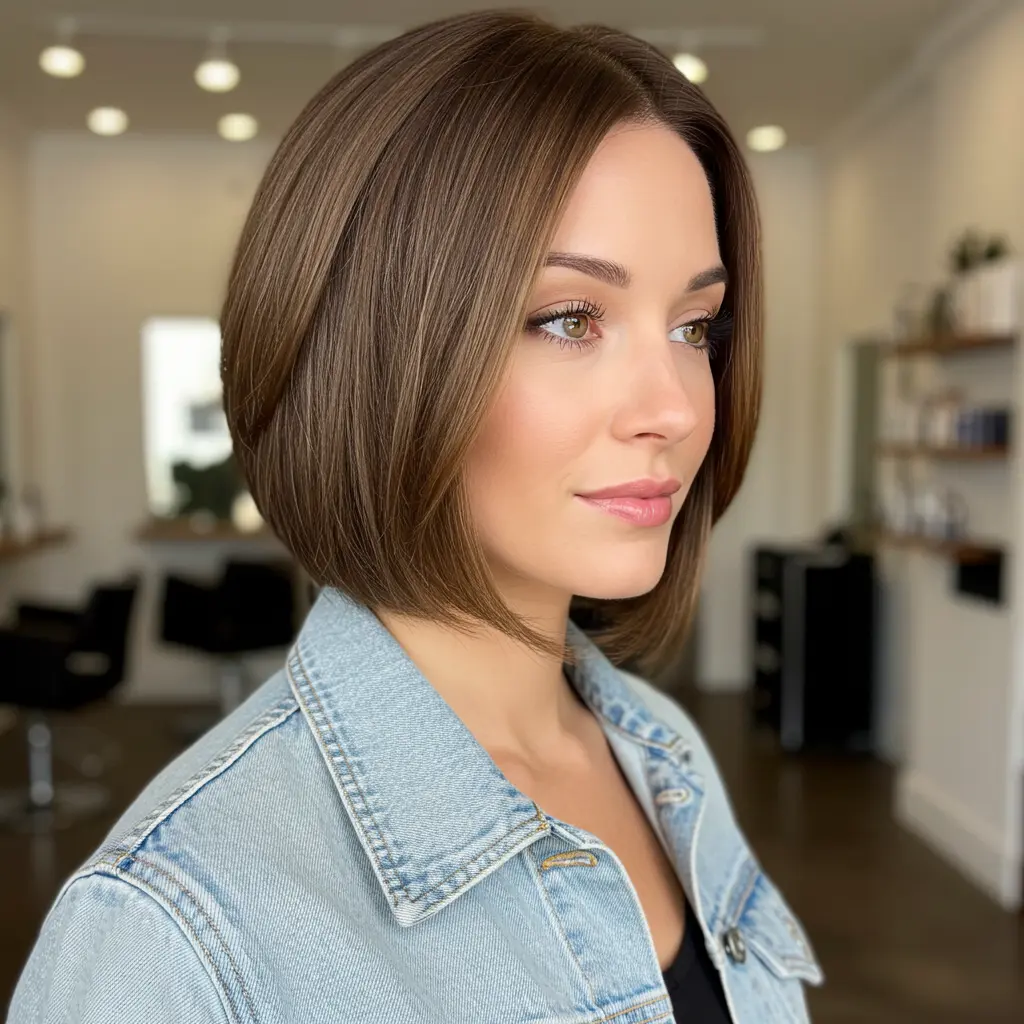 Chocolate Jaw-Length Ending at The Nape for Older Women