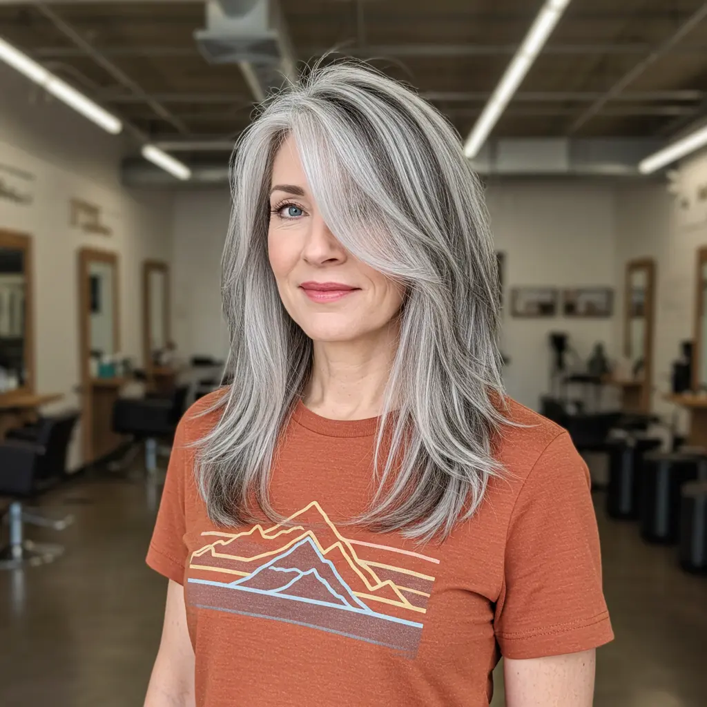 #5 Long Layered Hair with Side Bangs