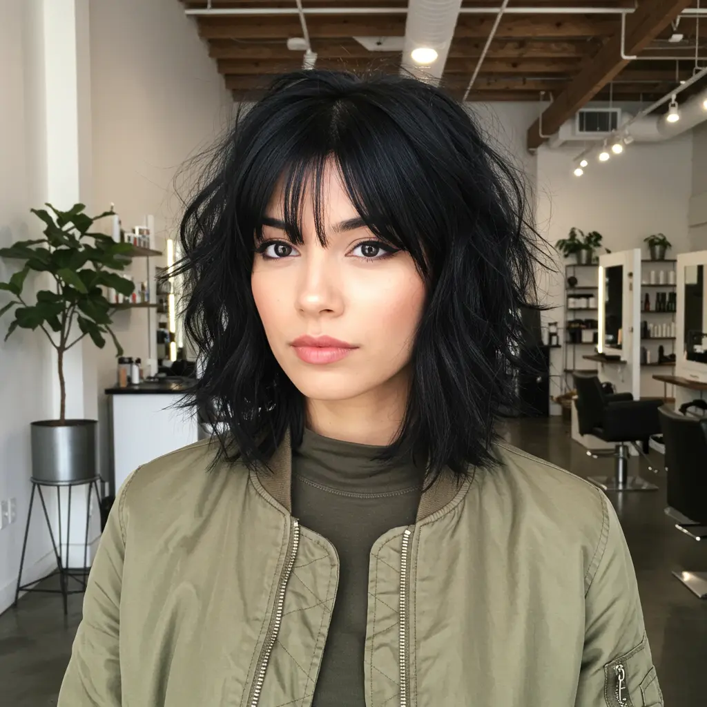 #5 Black Shoulder Length Hair with Razor Cut Ends