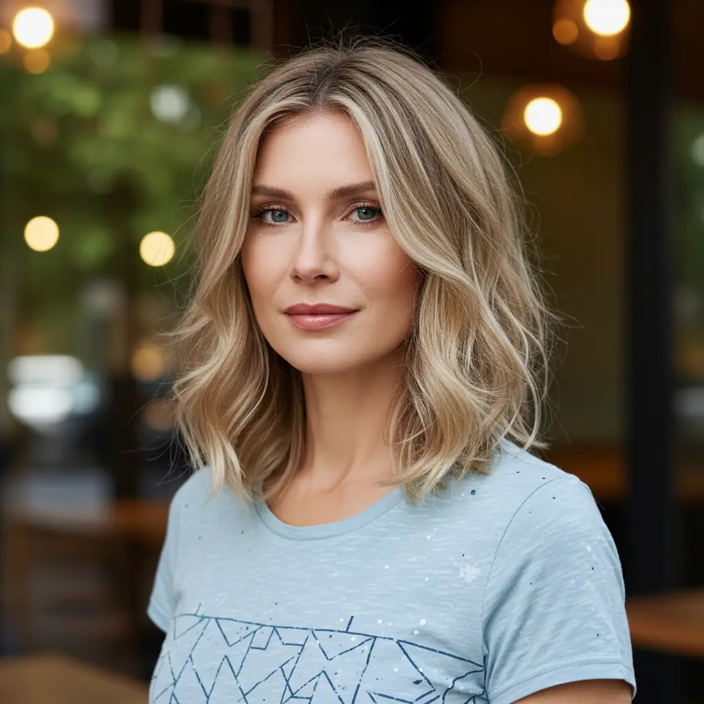 #5 Medium Length Hair With Curtain Bangs and Waves