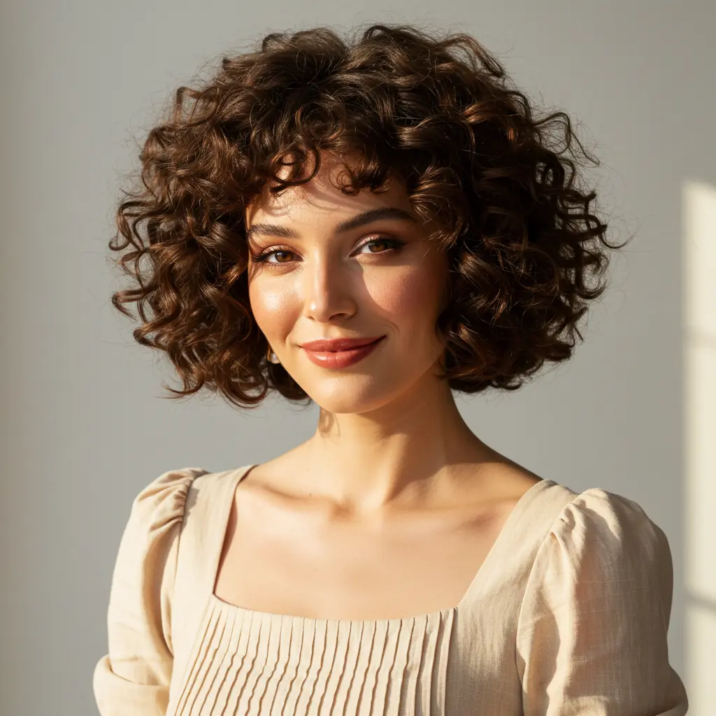 Curtain Bangs on Short Curly Hair for Balance