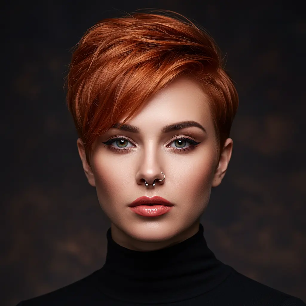 Edgy Copper Pixie with Wispy Layers