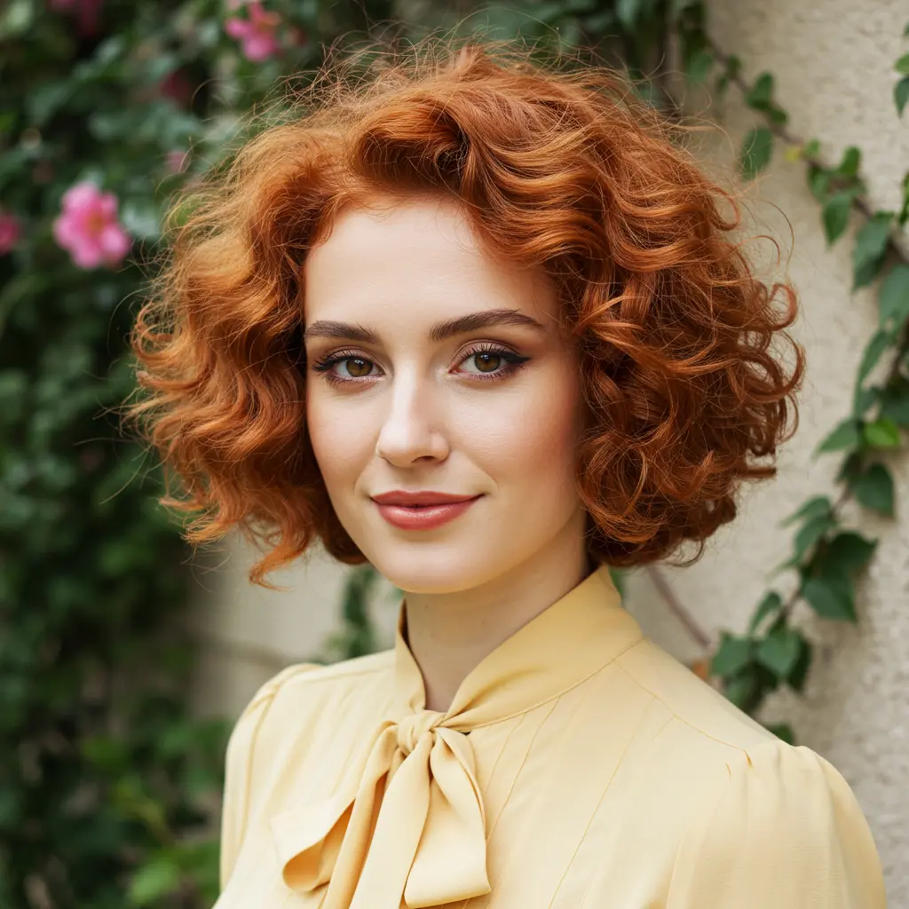 Short Brown Curly Hair with Subtle Highlights
