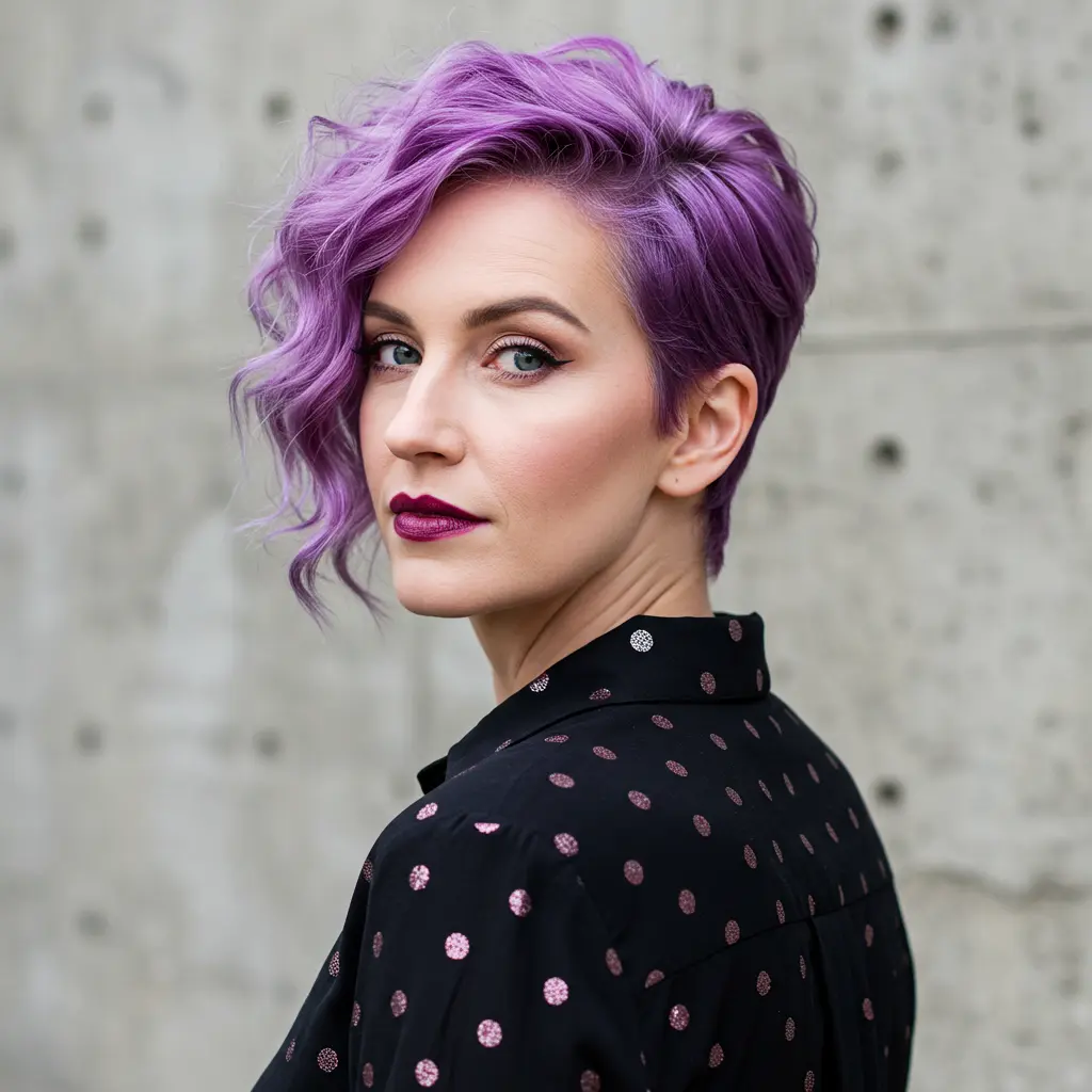 #7 Purple Wavy Pixie Cut With Creative Flair