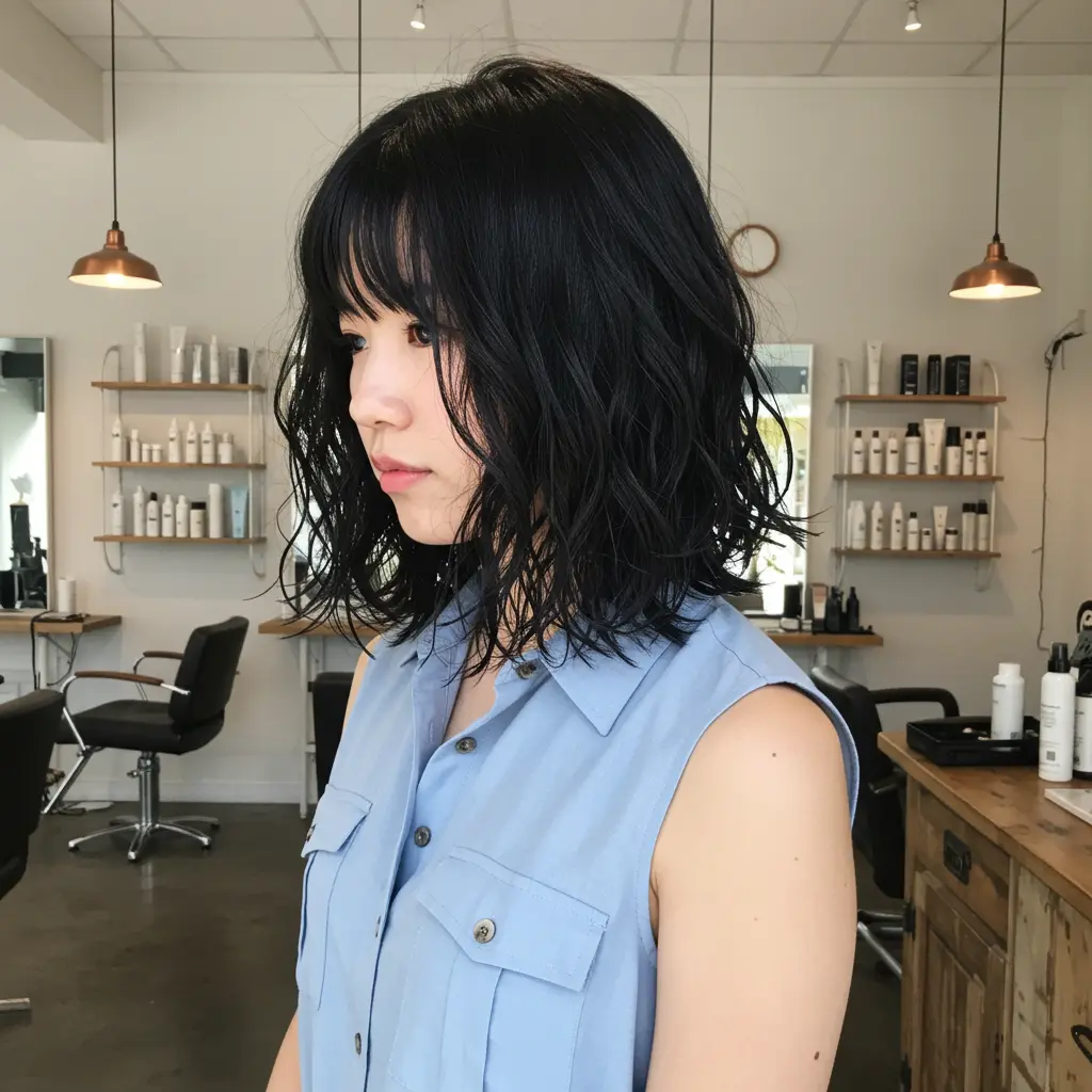 #8 Textured Lob for Medium Length Black Hair