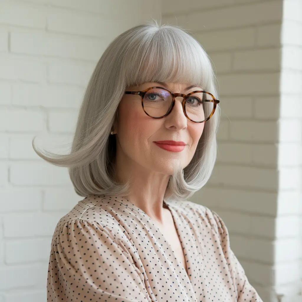 #8 Long Bob with Curtain Bangs for a Soft Silhouette