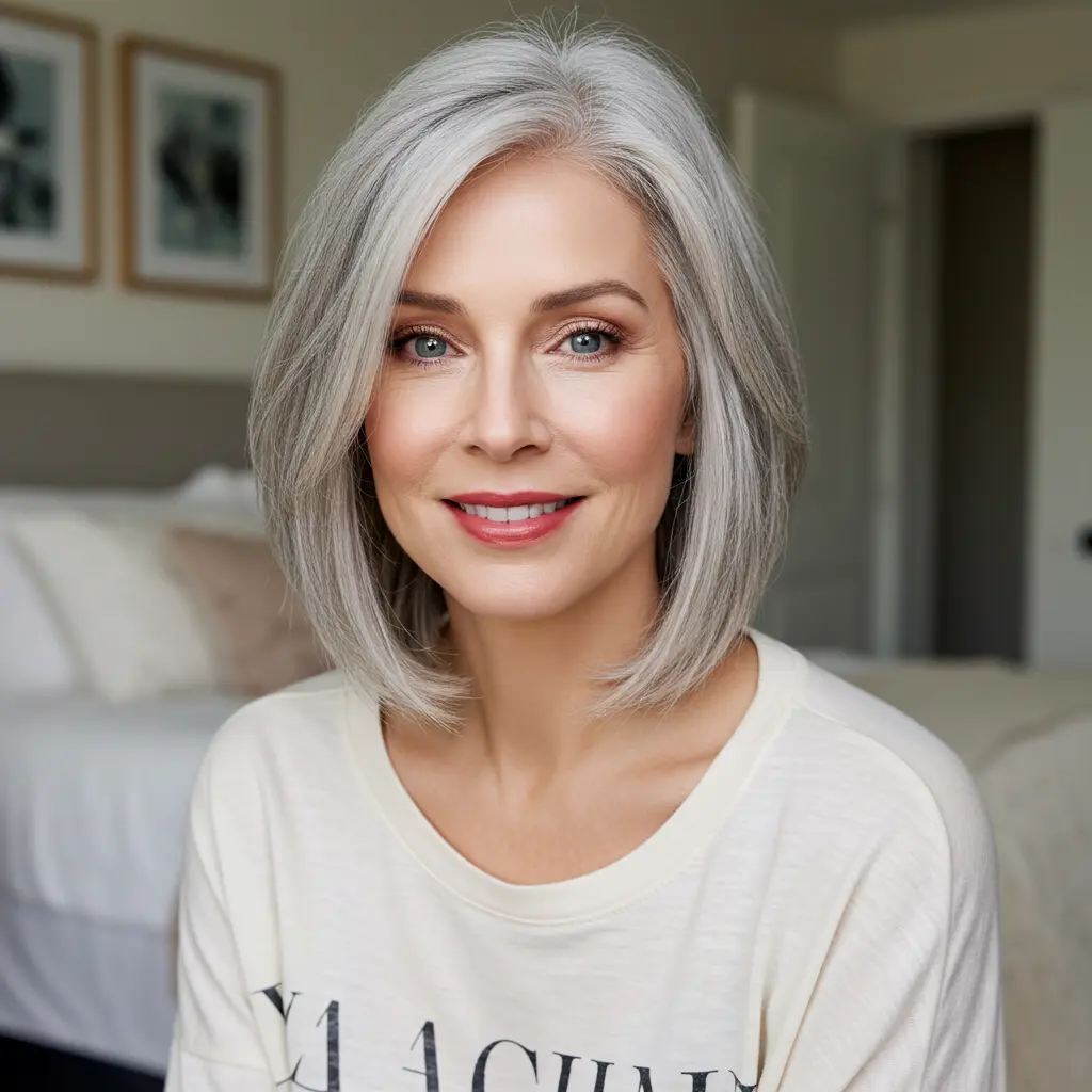 #8 Cool Grey Hair With Face Framing Layers