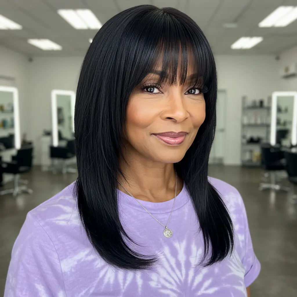 #9 Straight Layered Hair with Bangs