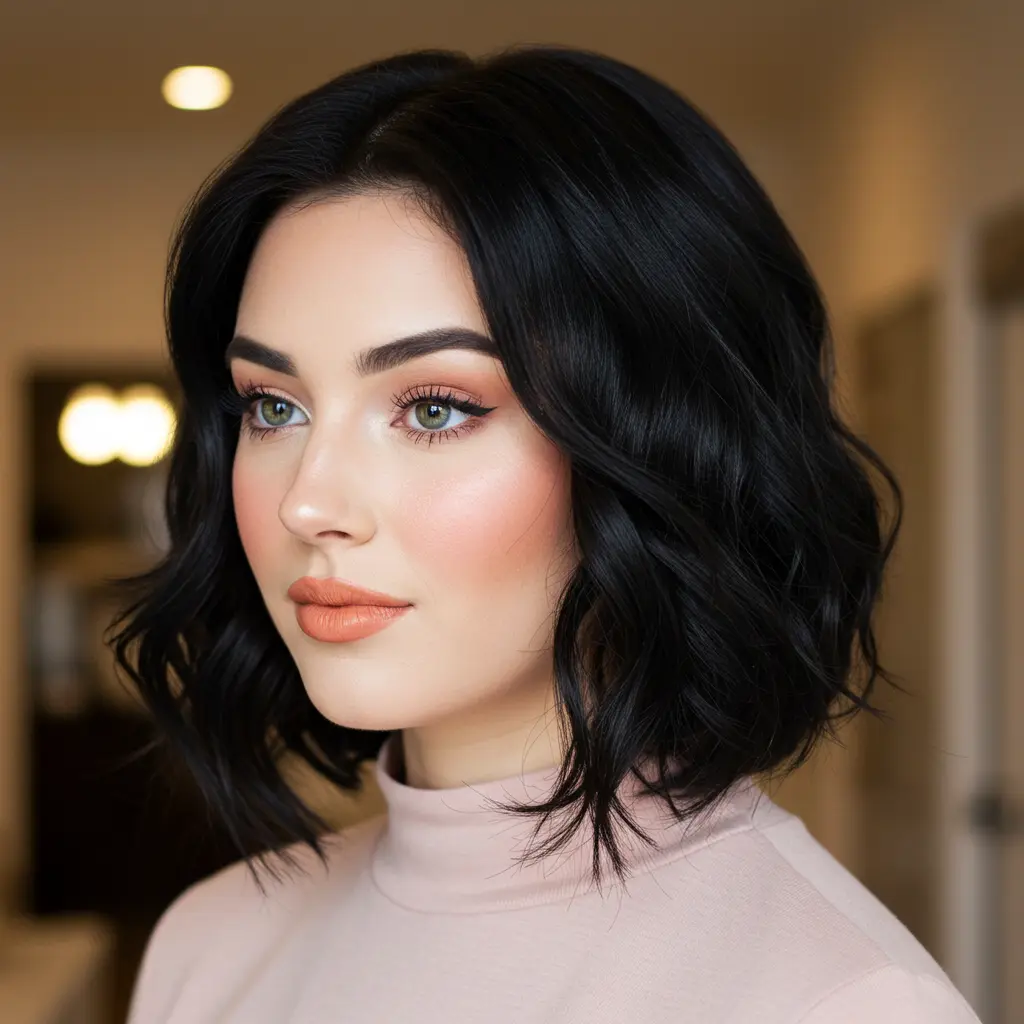 #9 Round Face Framing Medium Black Hair