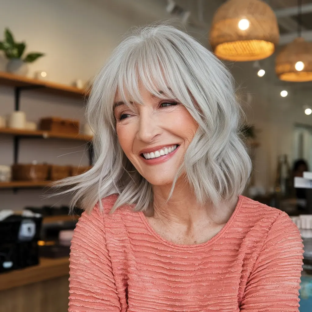 #9 Shoulder Length Hair with Curtain Bangs for Easy Styling