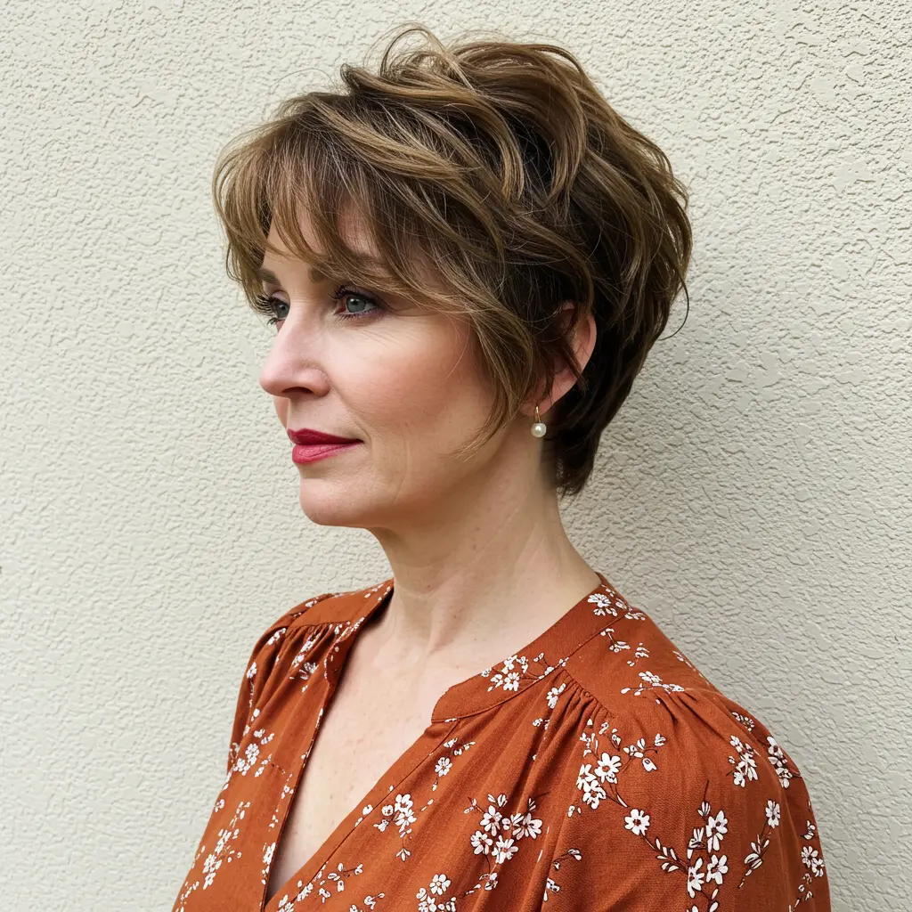 #9 Brown Wavy Pixie Cut With Natural Shine