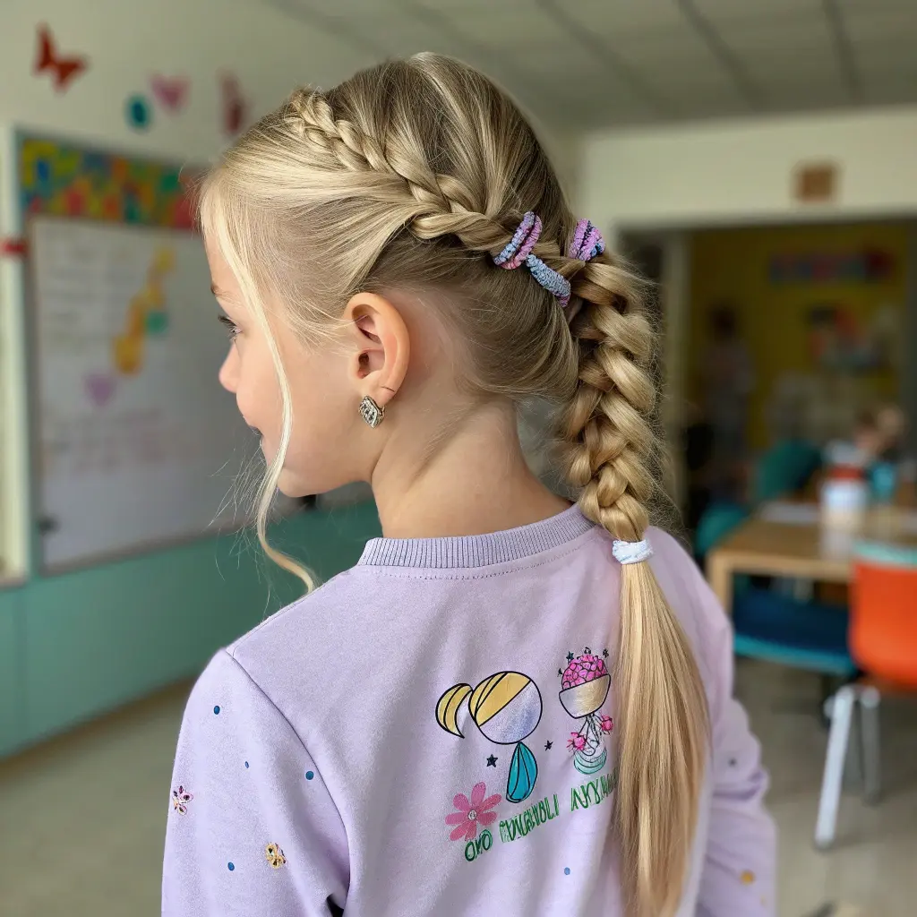 #1 Braided Pigtails with Colorful Elastics