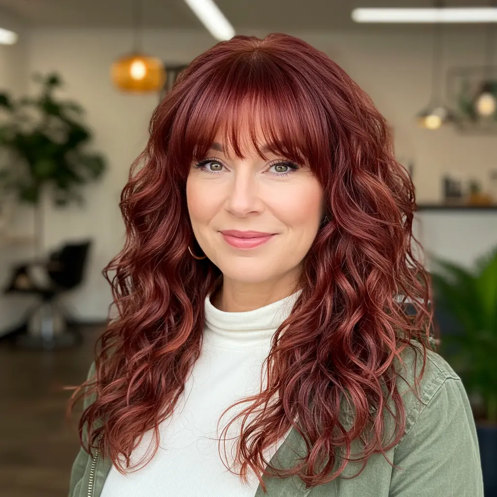 #10 Long Curly Hair With Bangs