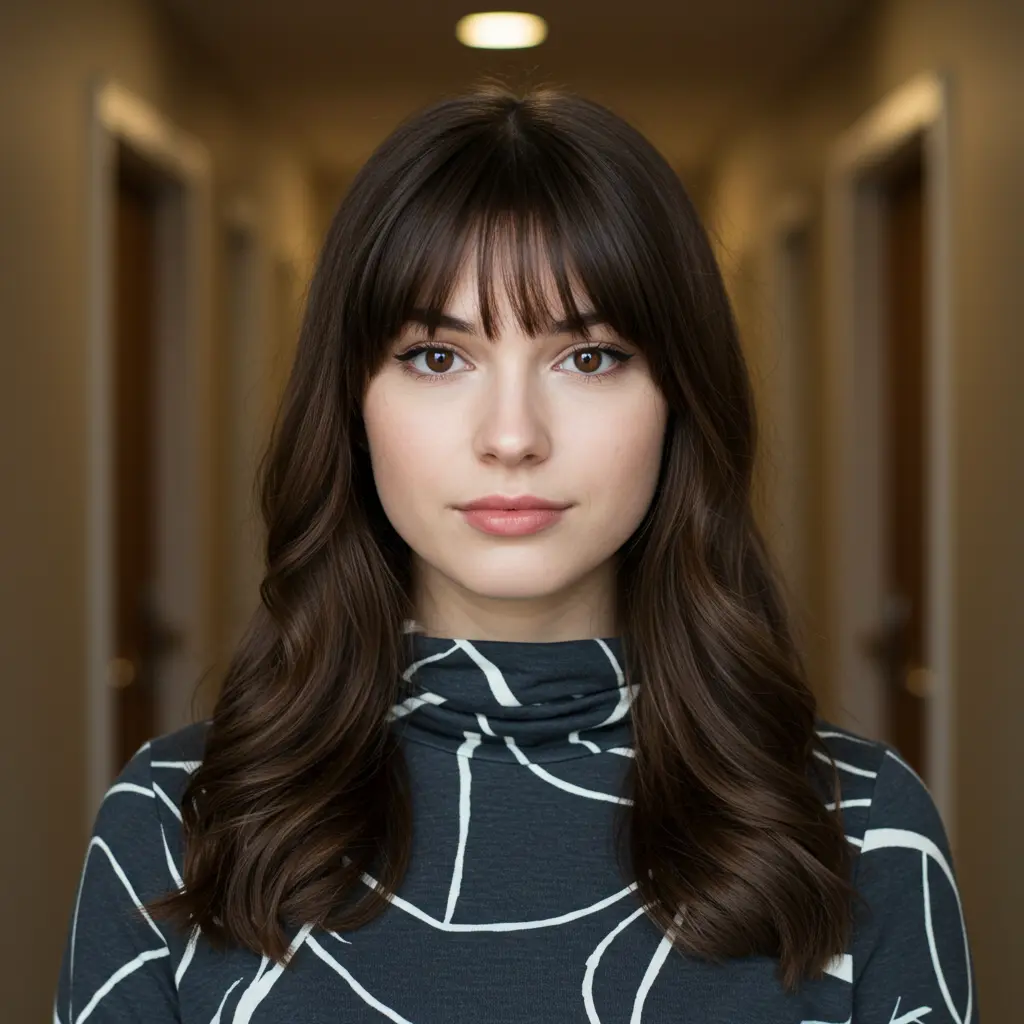 #11 Brunette Long Hair With Modern Curtain Bangs
