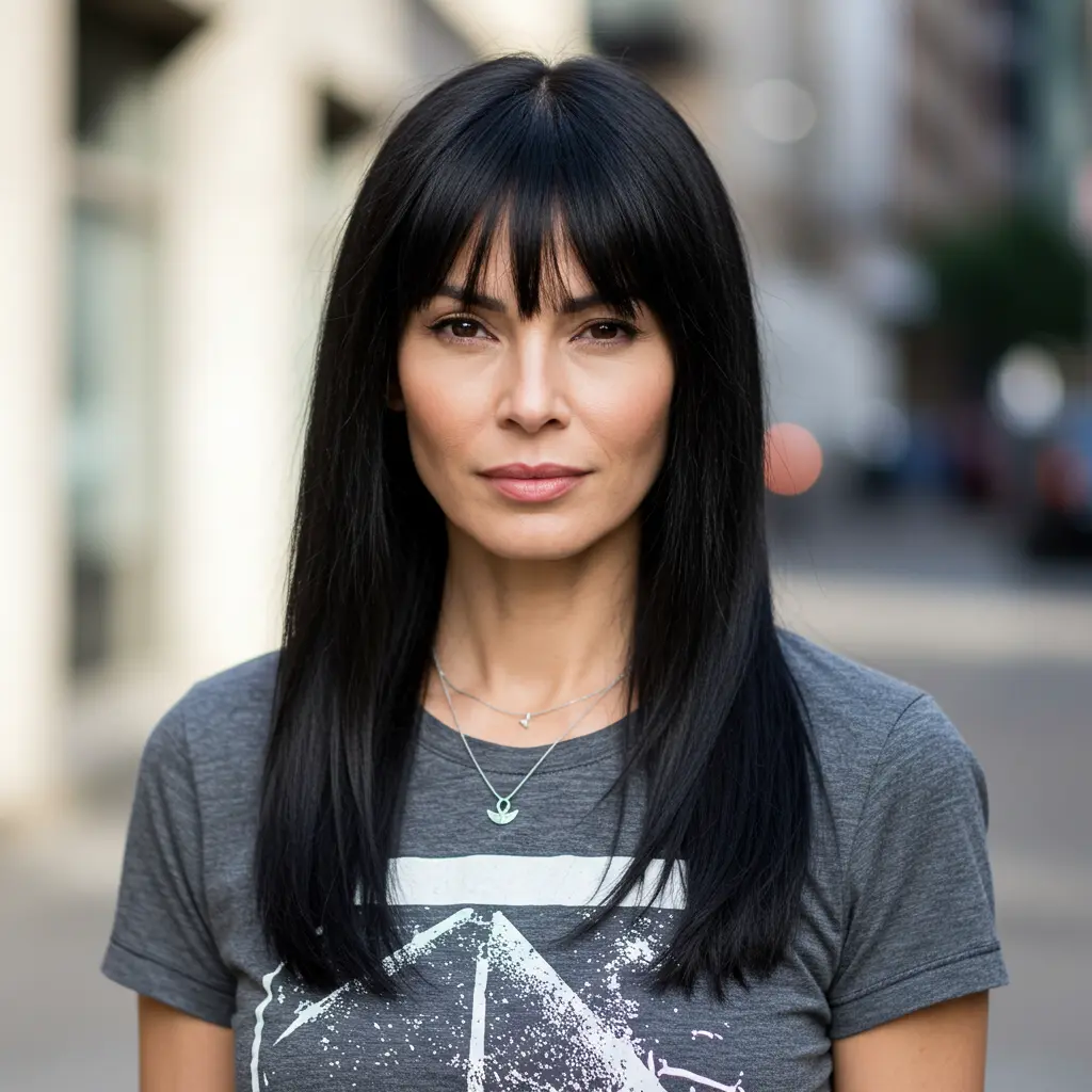 #12 Blunt Bangs On Long Hair