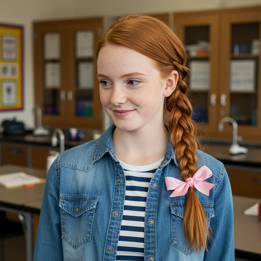 #12 Side Fishtail Braid with Pink Ribbon