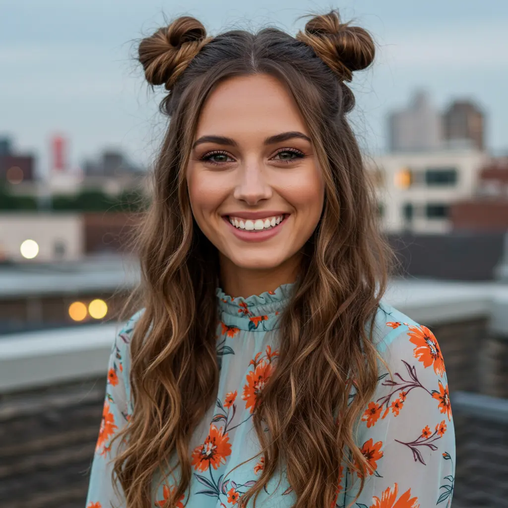 #13 Half Up Space Buns For Long Thick Hair