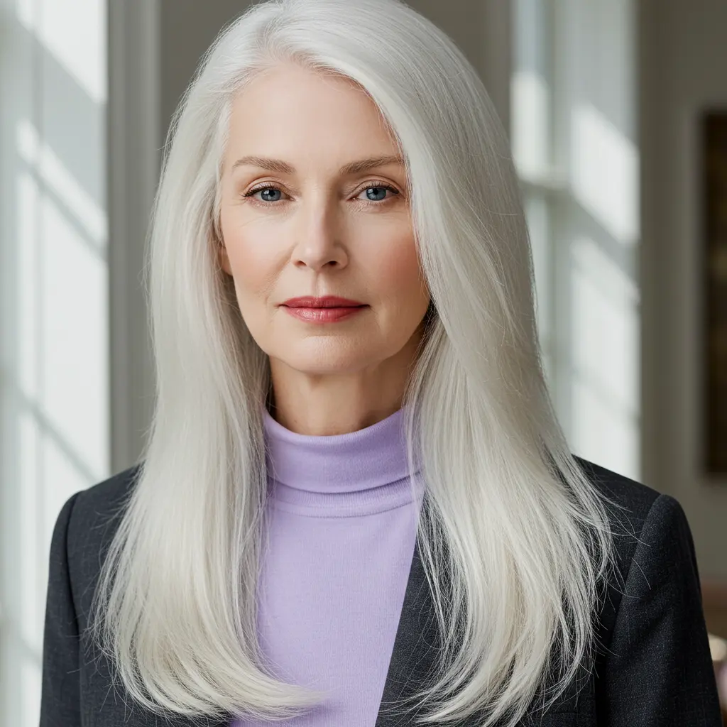 #14 Icy Silver Long Straight Hair