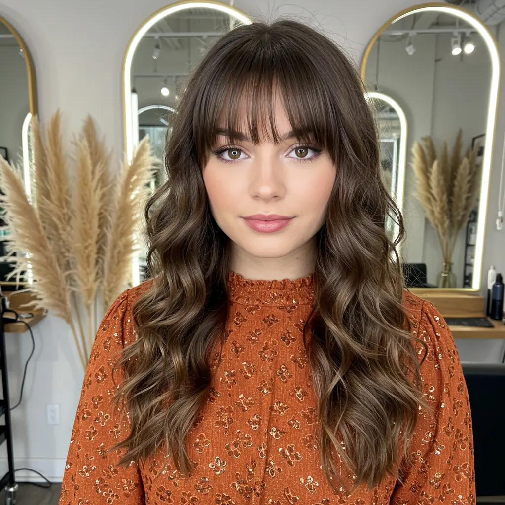 #15 Long Curtain Bangs With Textured Waves