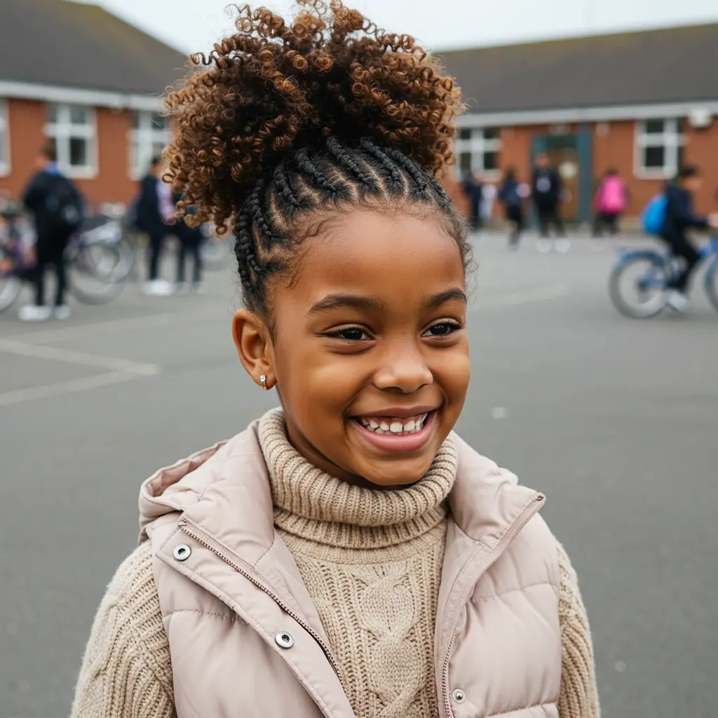 #16 Curly High Bun with Cornrows