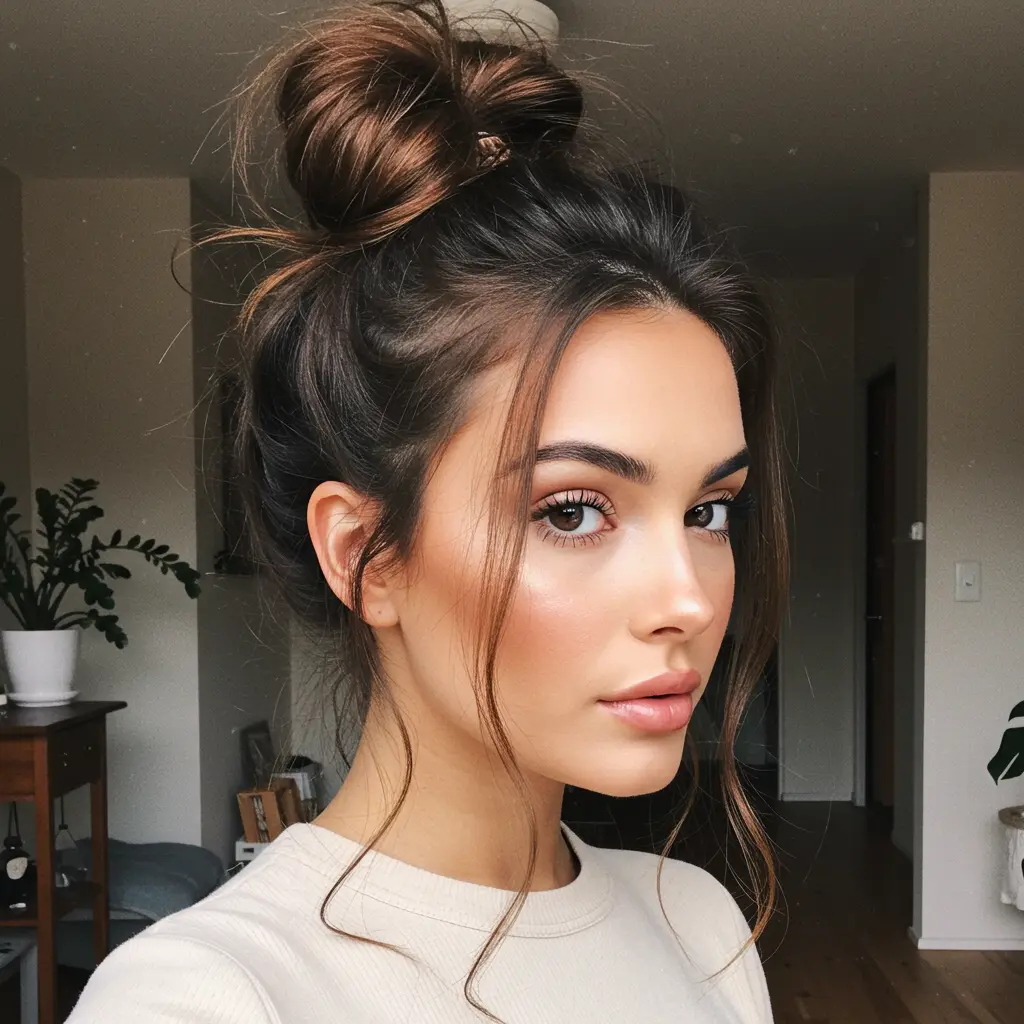 #17 Messy Bun For Long Thick Hair
