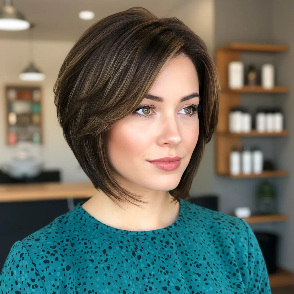 #20 Layered Bob For Round Face Shape