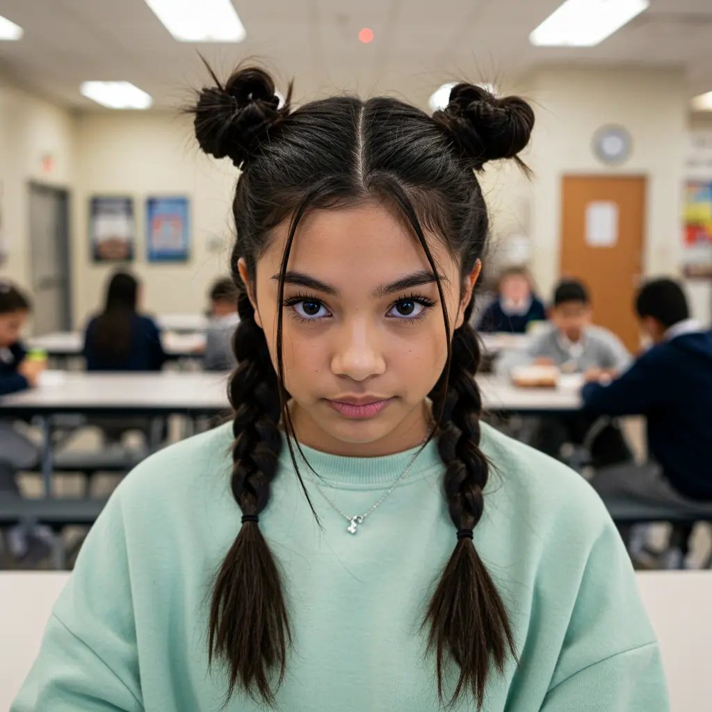 #20 Space Buns with Face-Framing Tendrils