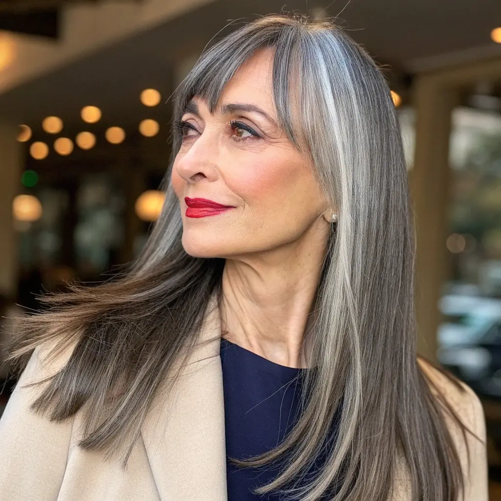 #23 Long Straight Hair with Curtain Bangs