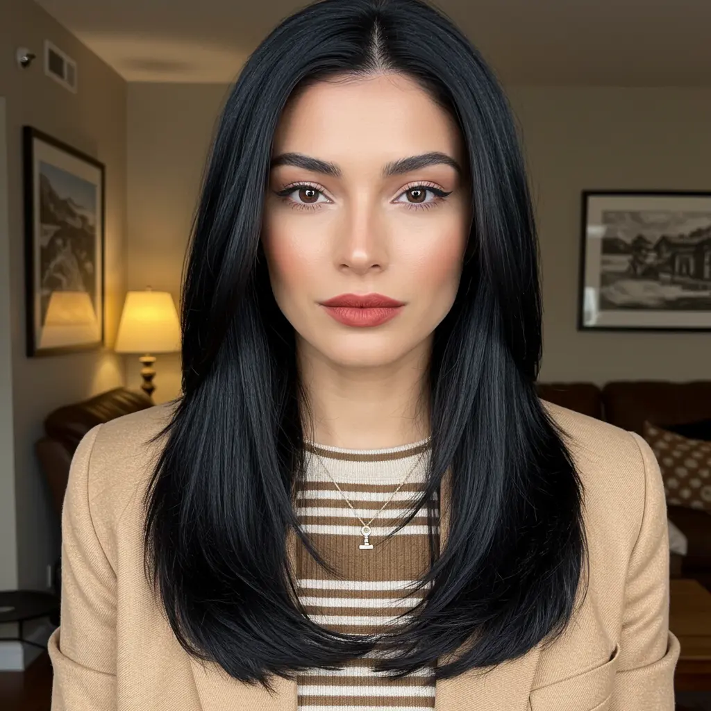 #3 Black Layered Hair With Sleek Finish