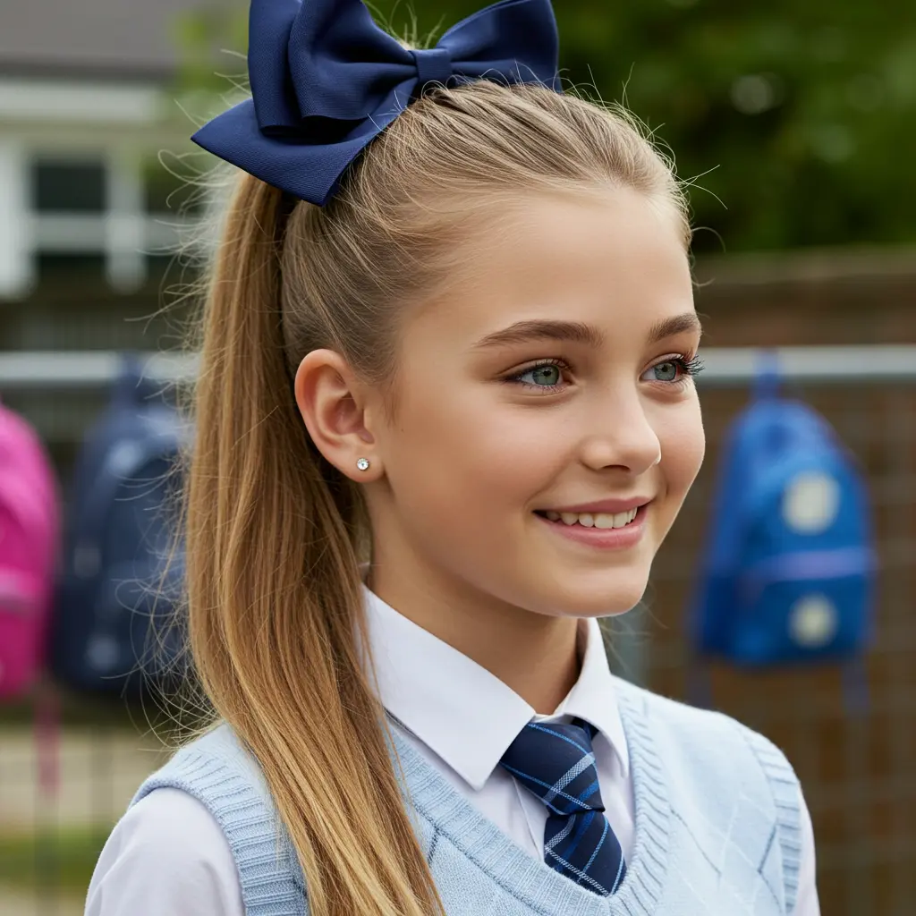 #6 Classic Ponytail with Navy Bow