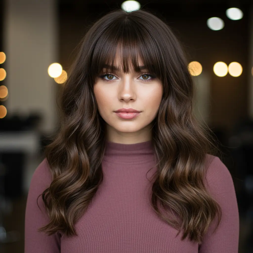 #8 Long Wavy Hair With Dimensional Curtain Bangs