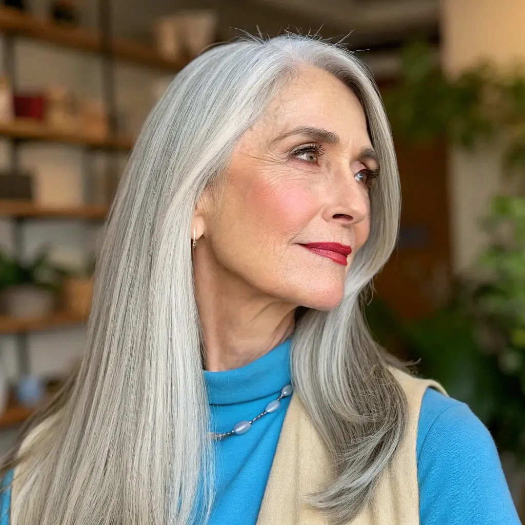 #8 Long Straight Hair with Side Bangs