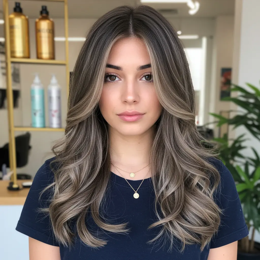 #1 Voluminous Ash Brown Blowout with Highlights