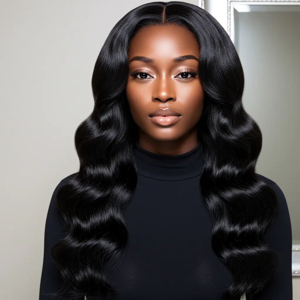 #1 Glamorous Black Waves with Center Part