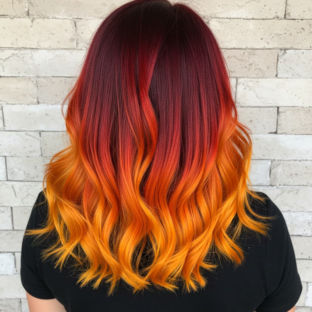 #10 Dark Red Roots to Bright Orange Ends