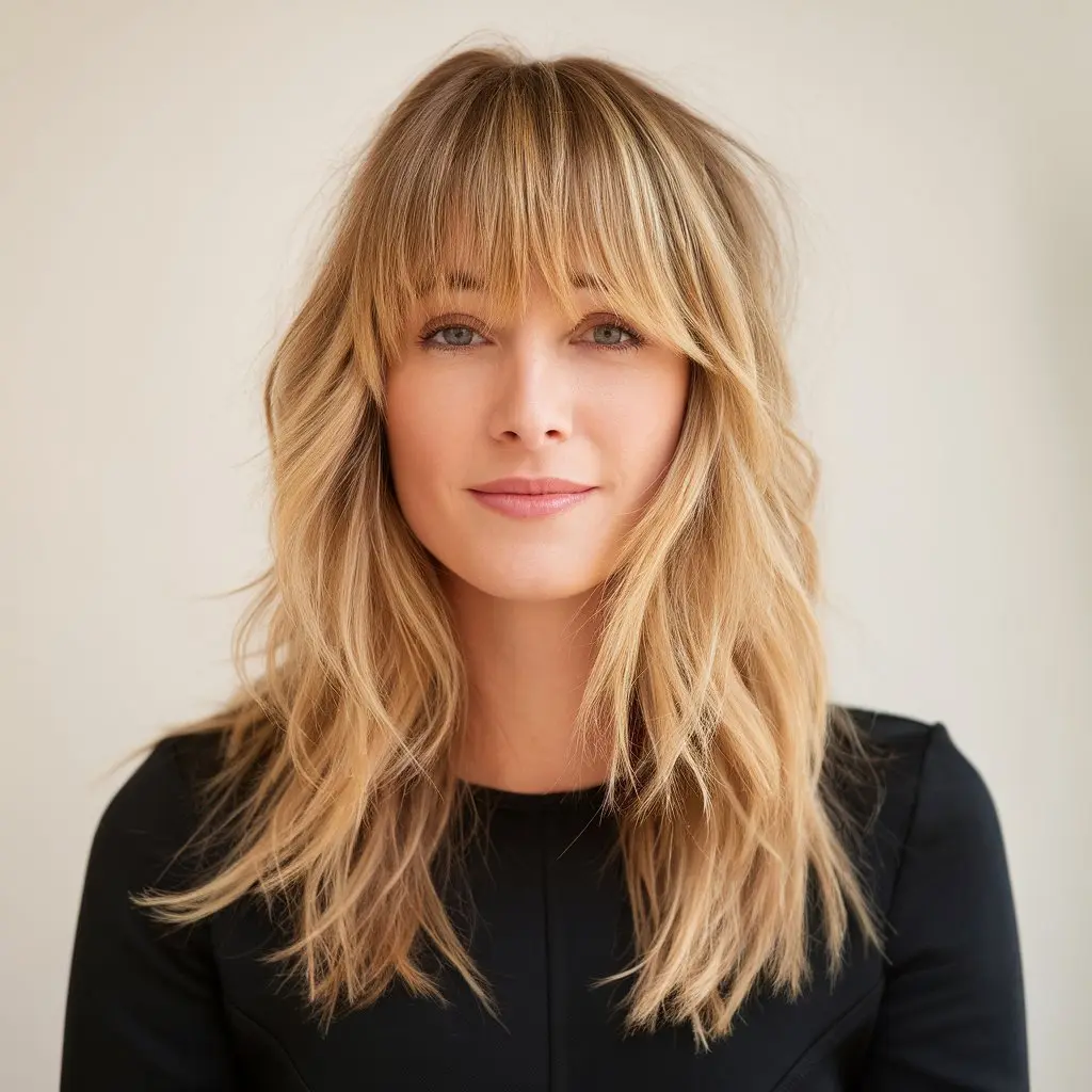 Long Layered Shag with Curtain Bangs