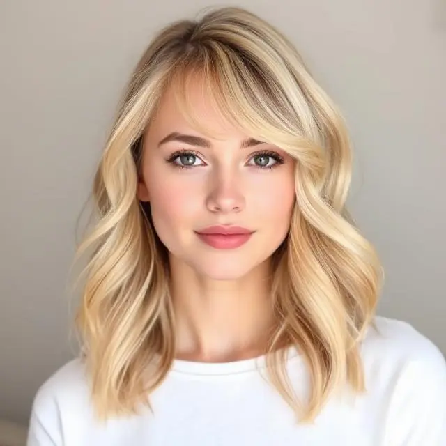 #11 Blonde Medium-Length Waves with Fringe