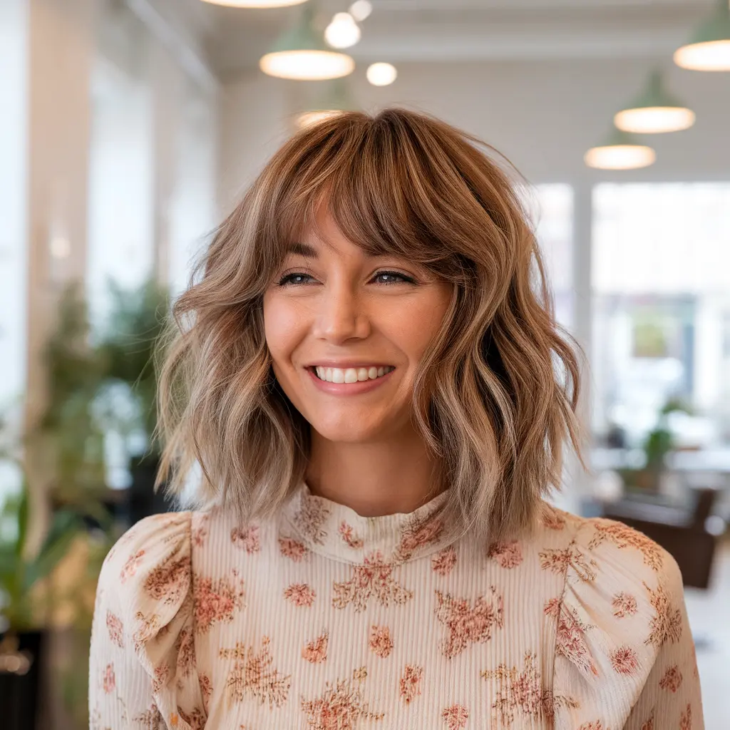 Wavy Shag Cut with '70s Curtain Bangs