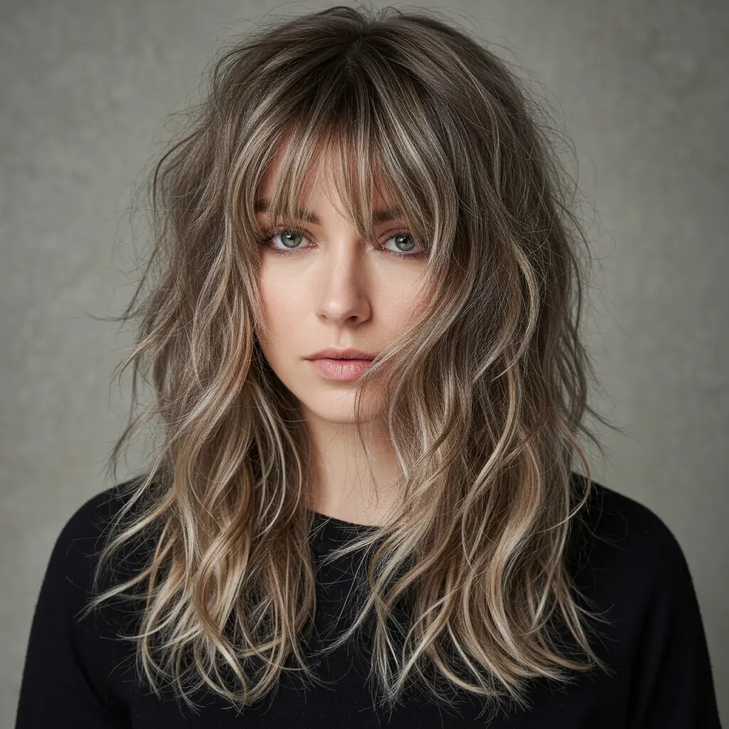 #13 Boho Tousled Wolf Cut with Bangs