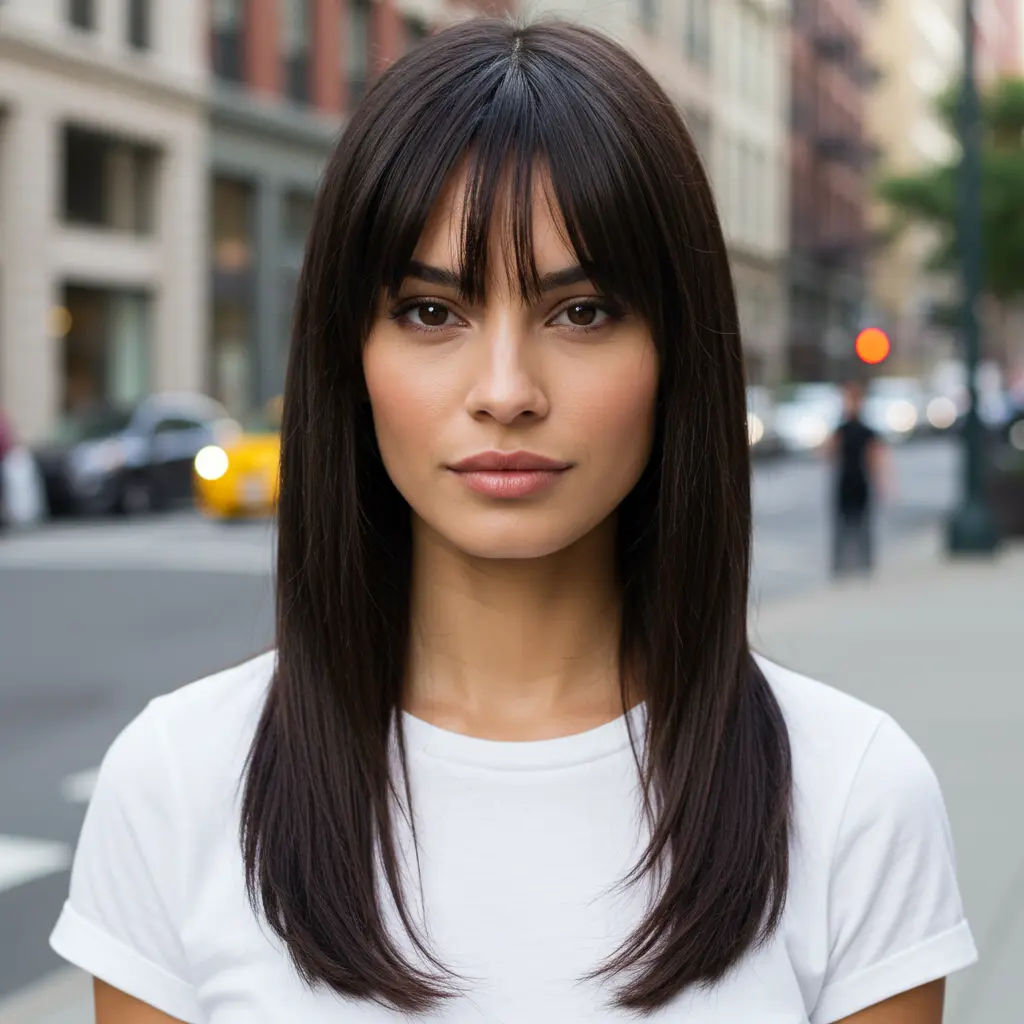 #13 Midnight Brown Long Hair with Subtle Curtain Bangs