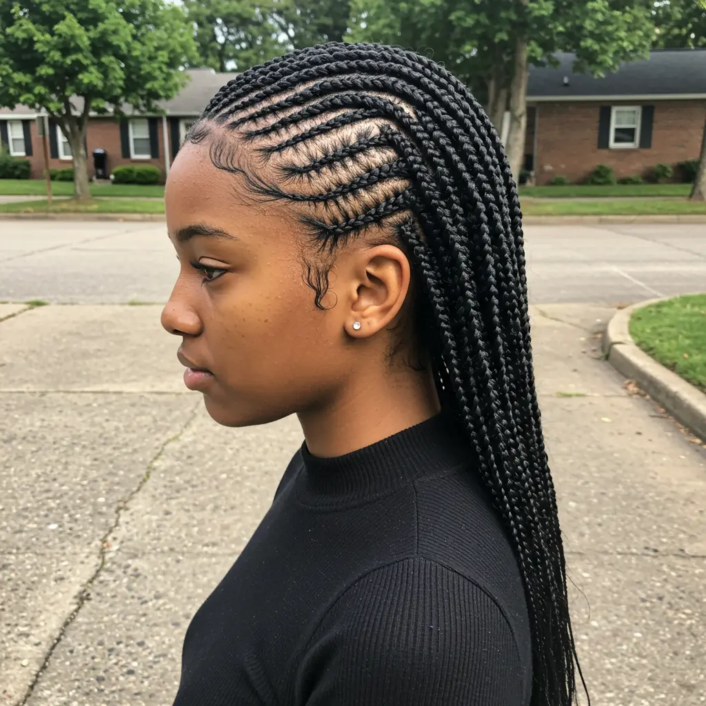 Angled Stitch Braids with Side Parting