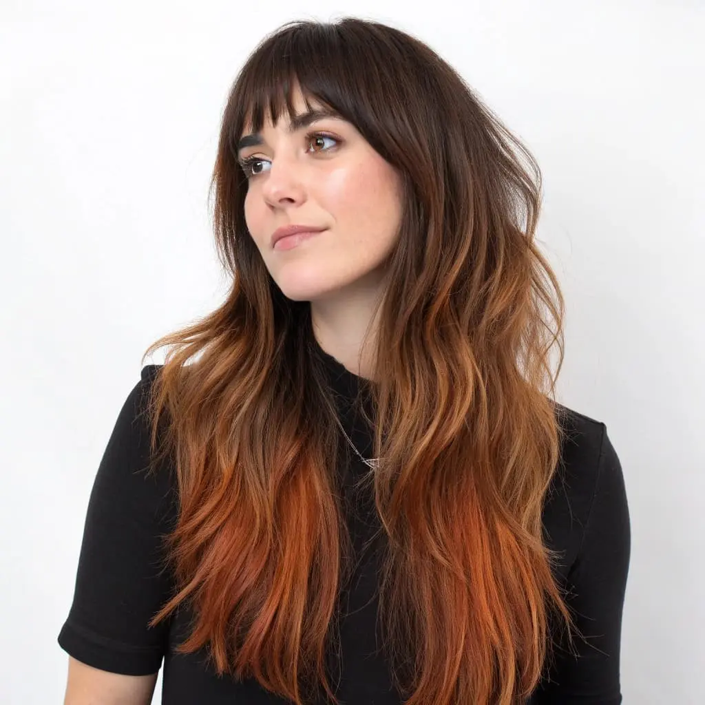 Feathered Curtain Bangs on Long Shagged Hair