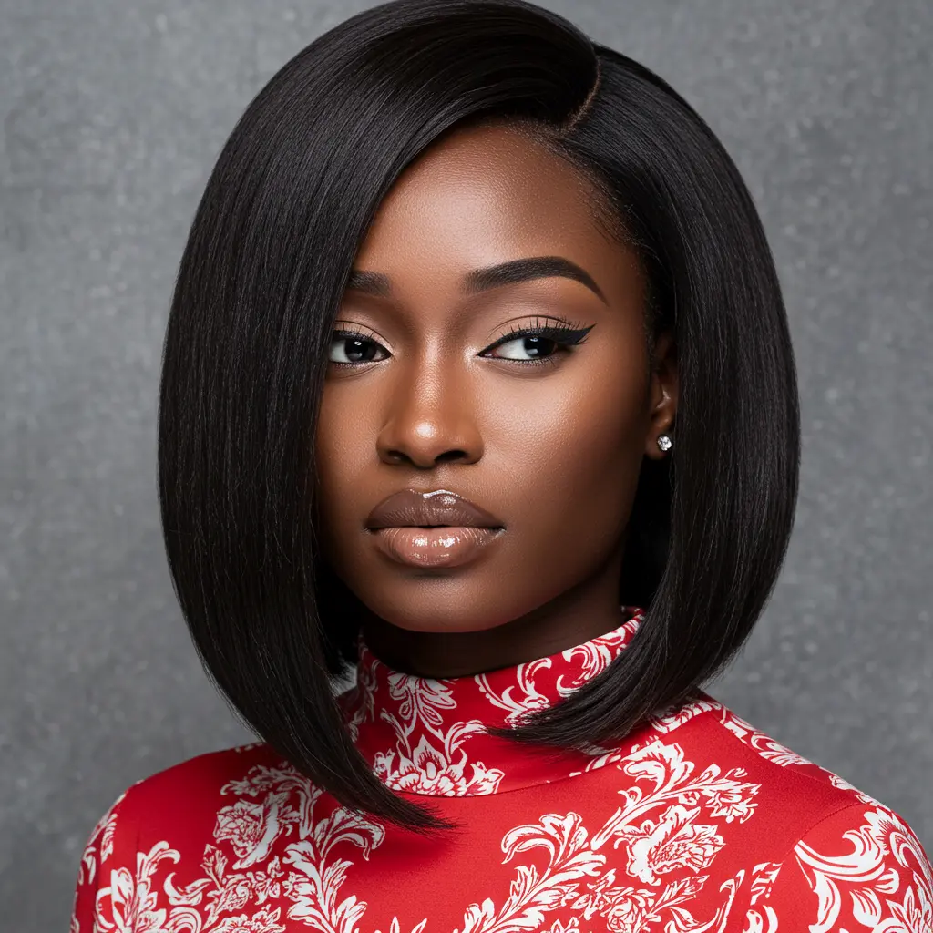 #14 Sleek Angled Bob with Side Part