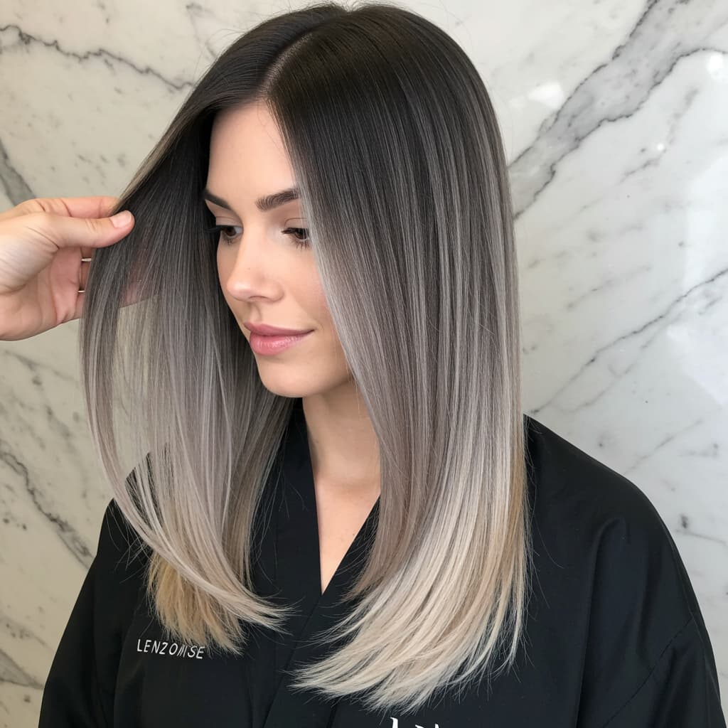 #16 Dark Smokey Gray to Pale Blonde Straight Hair