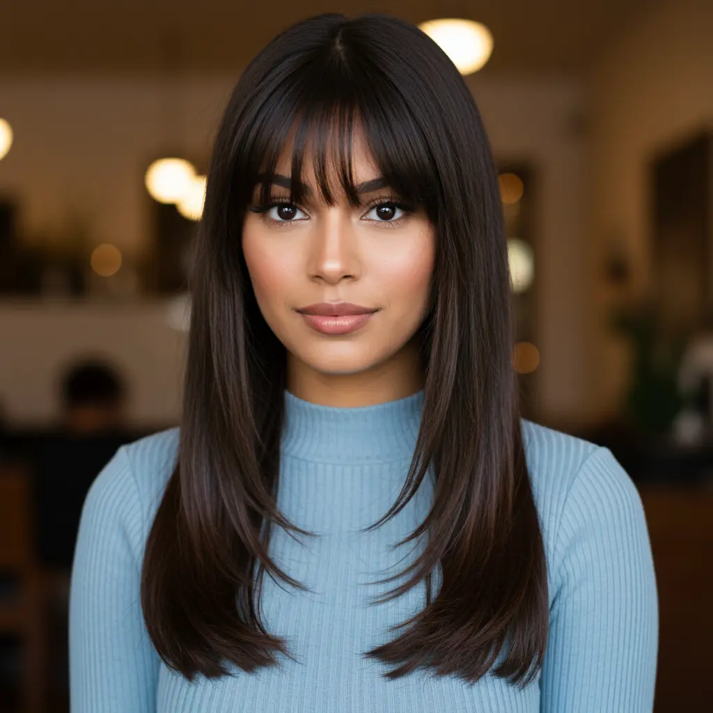 #17 Espresso Long Hair with Curtain Bangs