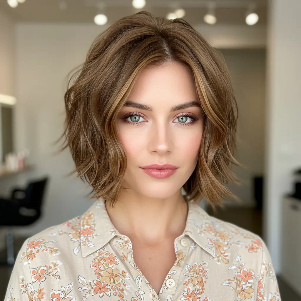 #18 Airy Short Layered Bob with Side Part