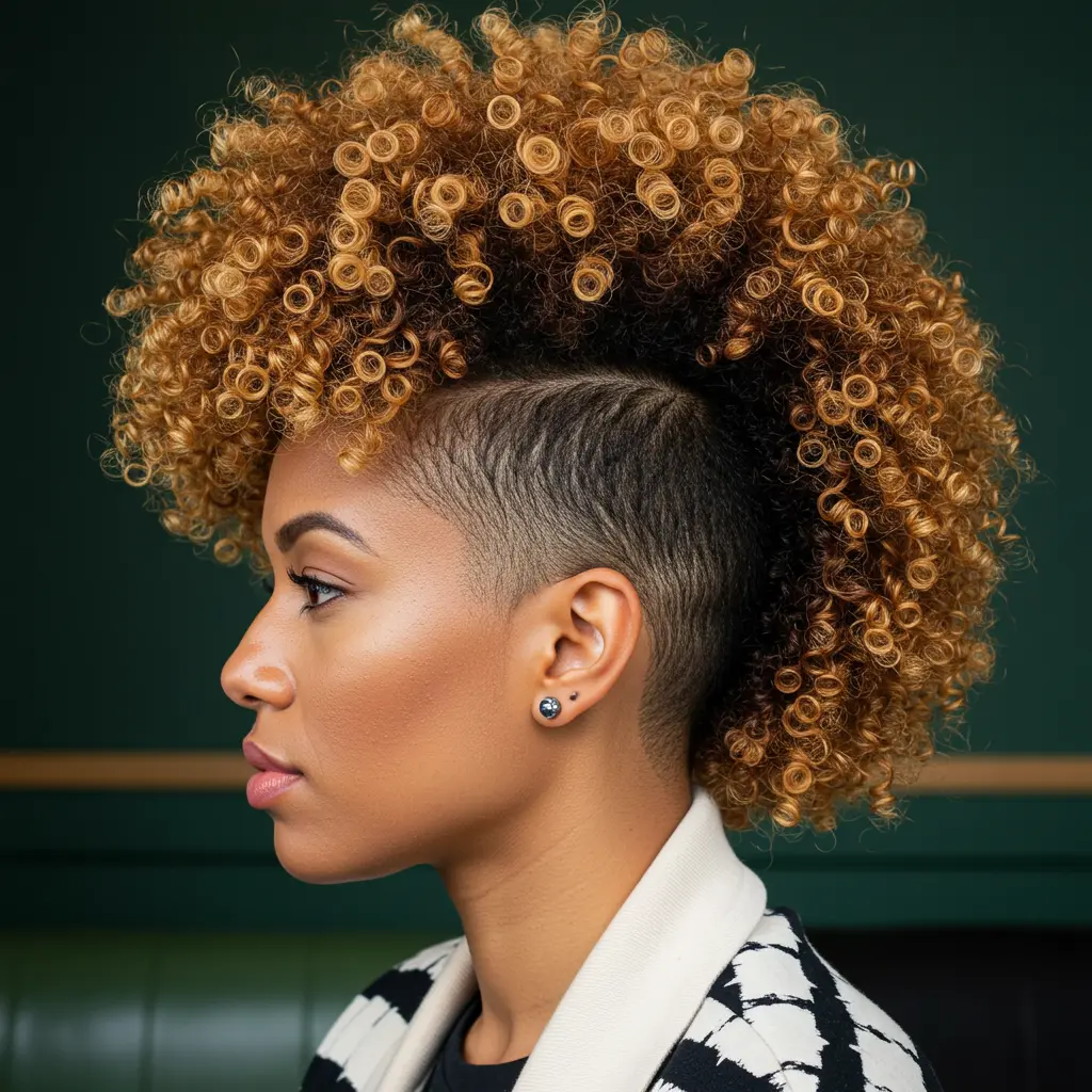 Bold Tapered Frohawk with Defined Curls